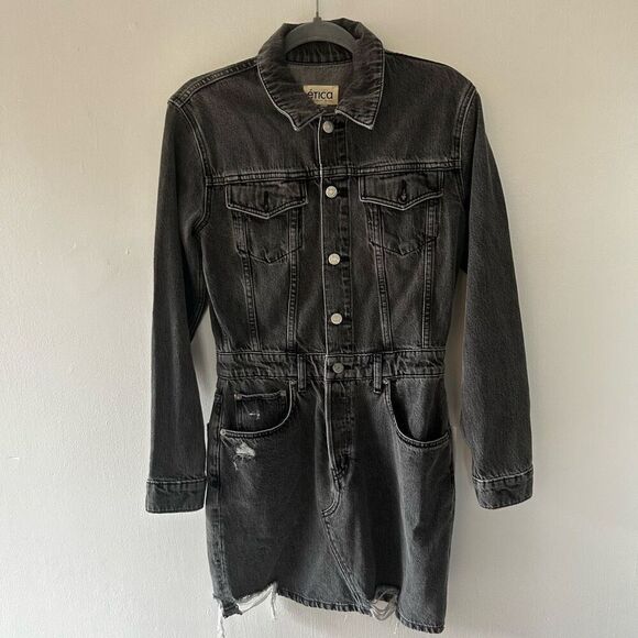 etica Dresses & Skirts - Etica Lotta Long Sleeve Gray Denim Mini Dress Stormy Skies Size S NWT Distressed